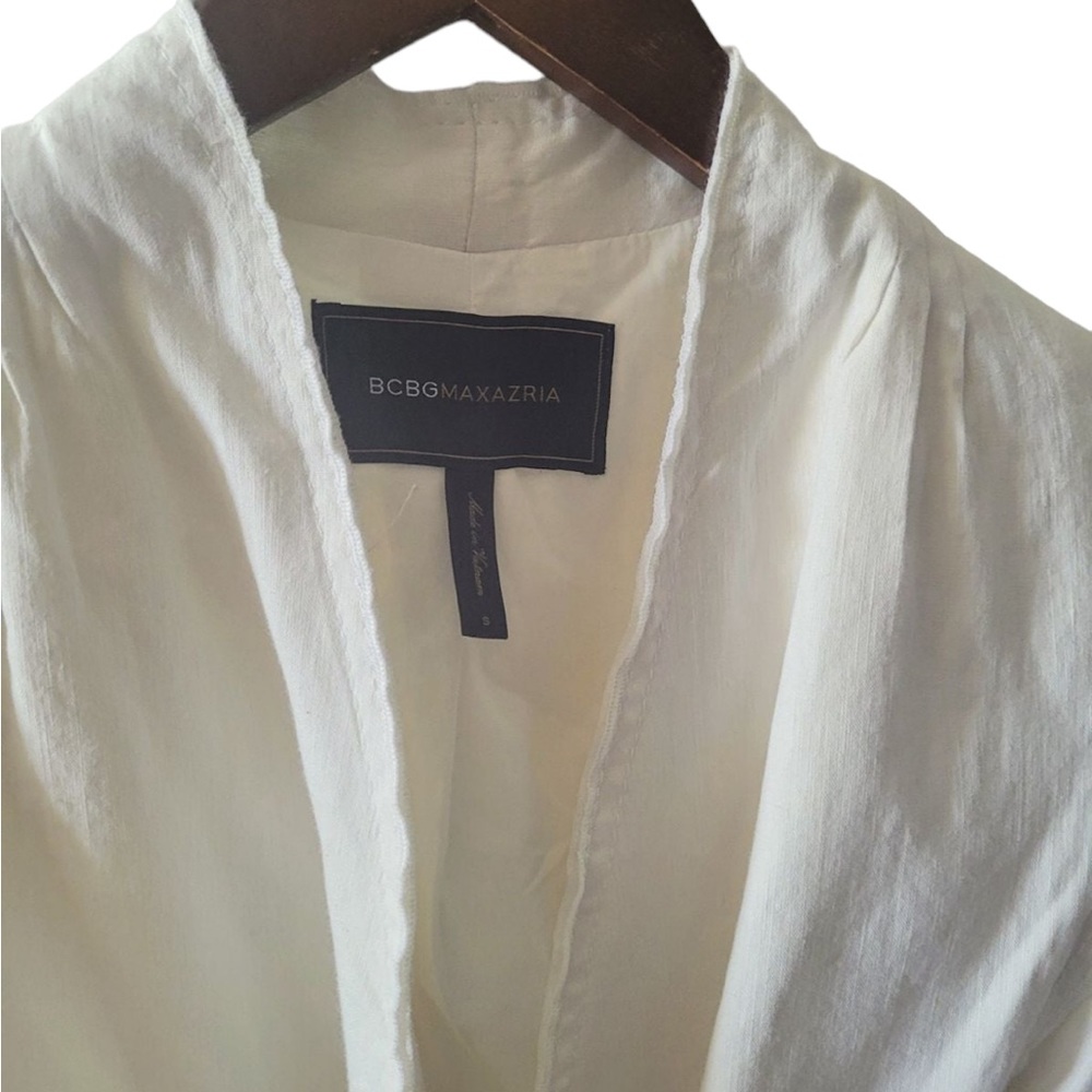 bcbg max azria white linen v neck crossover waist tie jacket blazer - Picture 3 of 4